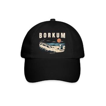 Borkum Nordsee Inselzeit Retro Strandkorb - Baseballkappe - Schwarz/Schwarz - Vorne