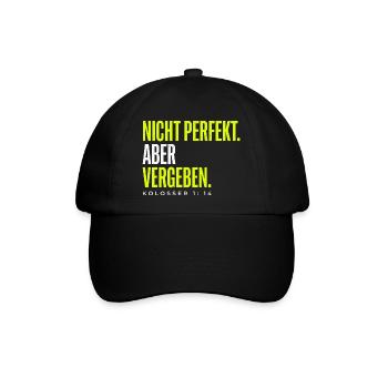 Nicht perfekt. Vergeben. – Christlicher Spruch - Baseballkappe - Schwarz/Schwarz - Vorne
