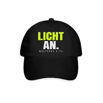 Licht an. – Matthäus 5,14 - Baseballkappe - Schwarz/Schwarz - Vorne