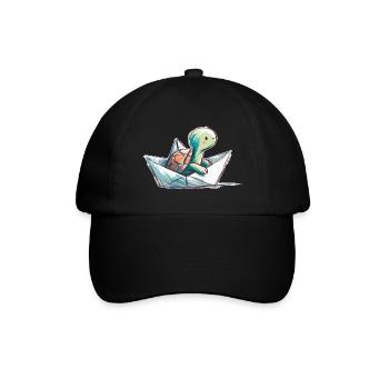 Schildkröte in Papierboot - Baseballkappe - Schwarz/Schwarz - Vorne