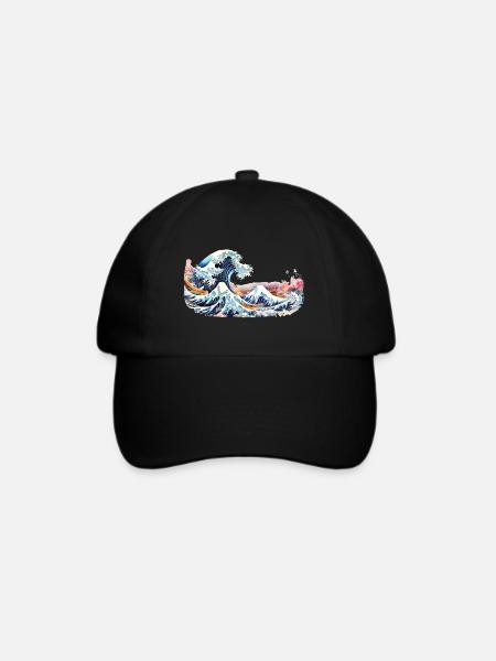 Japanische Welle Great Wave of Kanagawa - Baseballkappe - Schwarz/Schwarz