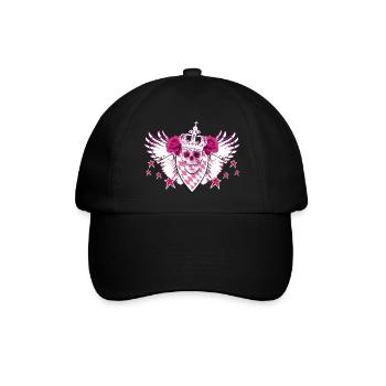 Totenkopf / Skull Pink Rosen Glamour - Baseballkappe - Schwarz/Schwarz - Vorne