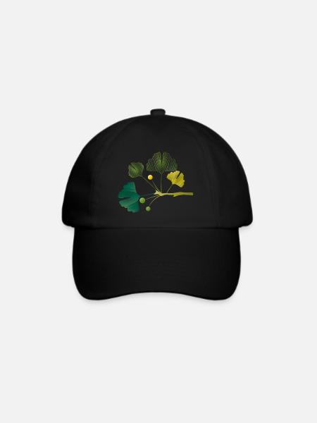 Ginkgo Ast aus Blatt Linien in sanften Grün Tönen - Baseballkappe - Schwarz/Schwarz