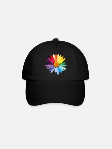 Margerite Gänseblümchen Regenbogenfarben Pride Gay - Baseballkappe - Schwarz/Schwarz