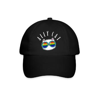 Ally Cat - LGBTIQ Queer Gay Pride CSD Cartoon - Baseballkappe - Schwarz/Schwarz - Vorne