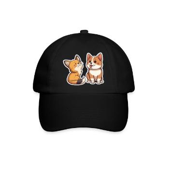 hund katze freunde Sticker aufkleber - Baseballkappe - Schwarz/Schwarz - Vorne