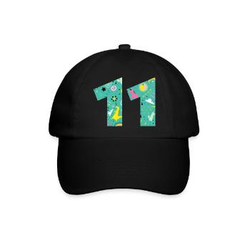 Personalisierte 11-Geburtstagsnummer - Baseballkappe - Schwarz/Schwarz - Vorne