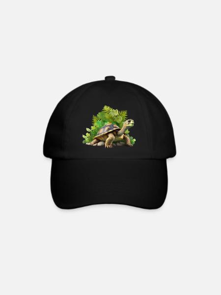 Schildkröte mit tropischen Blättern Schildkröten - Baseballkappe - Schwarz/Schwarz