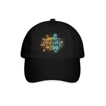 retro Merry Christmas Schneeflocke Eiskristall - Baseballkappe - Schwarz/Schwarz - Vorne