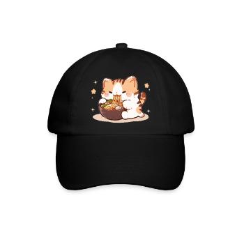Katze isst Spaghetti Meme - Baseballkappe - Schwarz/Schwarz - Vorne