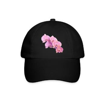Rosa Orchidee Isolierte Clipart - Baseballkappe - Schwarz/Schwarz - Vorne