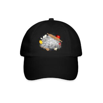 Mehl und Zutaten – stimmungsvolles Küchenmotiv - Baseballkappe - Schwarz/Schwarz - Vorne