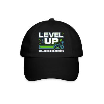 Level Up 20 Jahre Erfahrung - Baseballkappe - Schwarz/Schwarz - Vorne