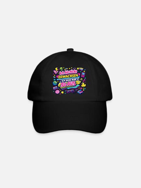 Ich bin nicht erwachsen – Retro - Baseballkappe - Schwarz/Schwarz