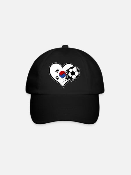 Südkorea Flagge Fußball mit Herz - Baseballkappe - Schwarz/Schwarz