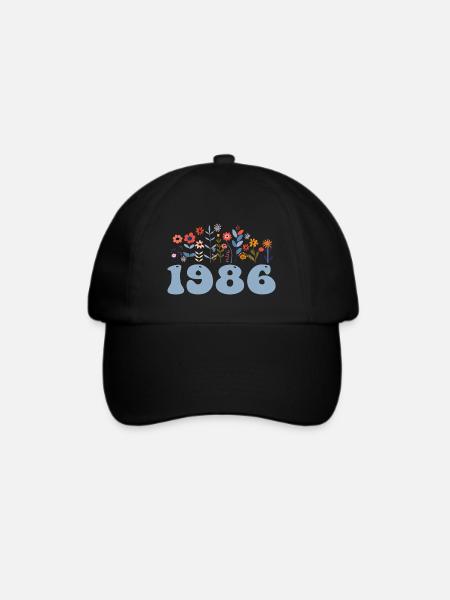1986 Blumenmuster 1986 Blumen-thema Blumen 1986 - Baseballkappe - Schwarz/Schwarz