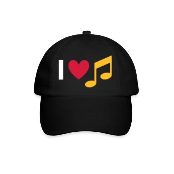 Ich liebe Musik (Herz, Note) - Baseballkappe - Schwarz/Schwarz - Vorne