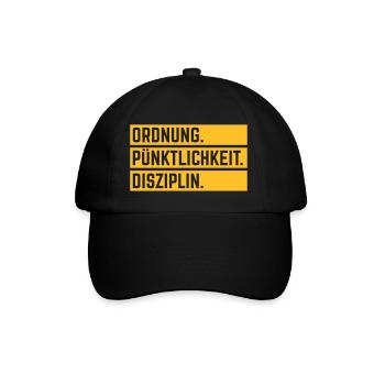 Ordnung Pünktlichkeit Disziplin Deutsche Tugend 1C - Baseballkappe - Schwarz/Schwarz - Vorne