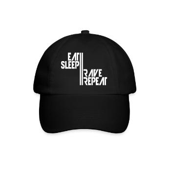 Eat Sleep Rave Repeat Essen Schlafen Raven Spruch - Baseballkappe - Schwarz/Schwarz - Vorne