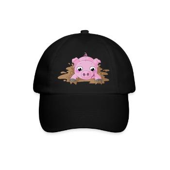 Planschendes Comic Schweinchen - Baseballkappe - Schwarz/Schwarz - Vorne