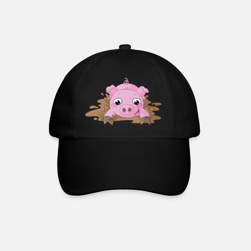 Éclaboussures, dessin animé, cochon - Casquette classique - noir/noir