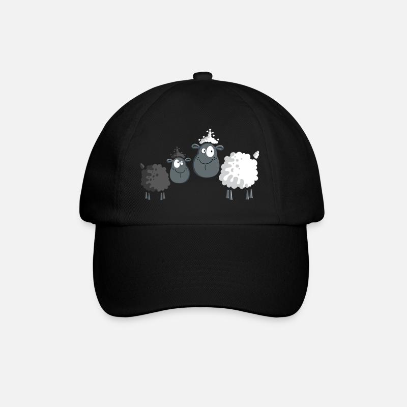 Zwei Schafe - Sheep - Schaf - Comic - Cute - Kids - Baseballkappe - Schwarz/Schwarz