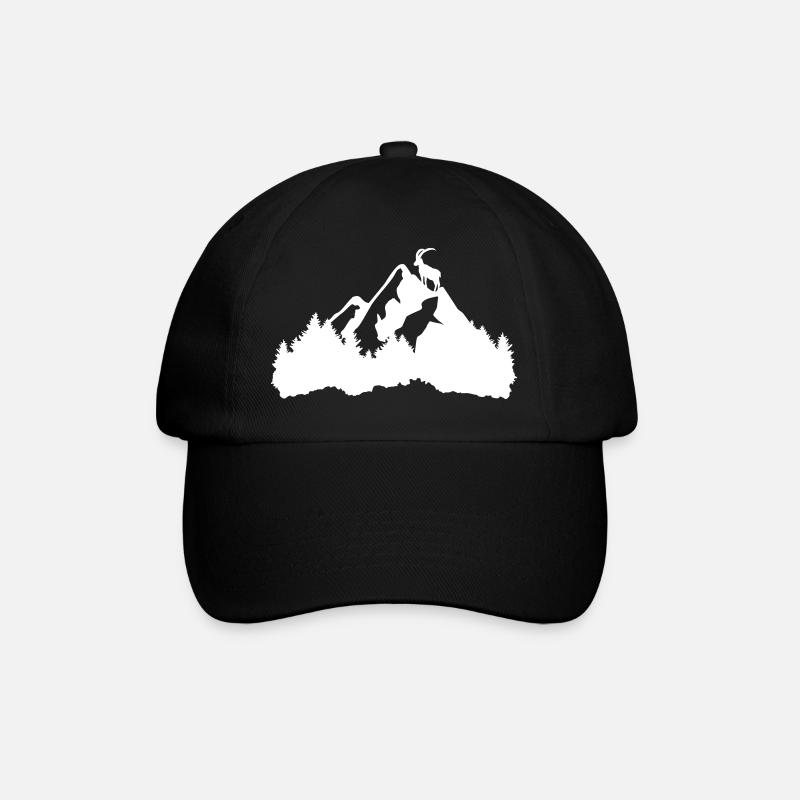 Berge, Wald und Steinbock - Baseballkappe - Schwarz/Schwarz