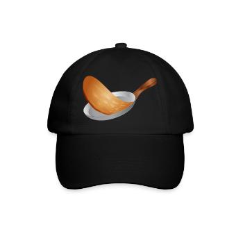 goldbraunen Pfannkuchen in der Pfanne wenden - Baseballkappe - Schwarz/Schwarz - Vorne