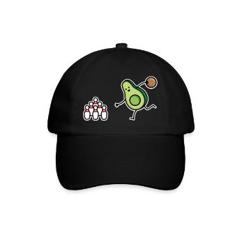 Lustige Avocado Bowling, Bowler, kegeln, Kegler - Baseballkappe - Schwarz/Schwarz - Vorne