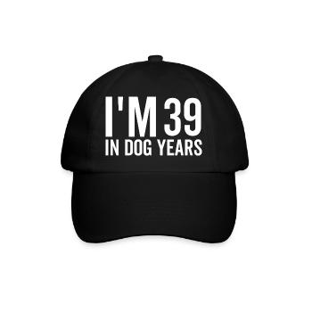 Ich bin 39 in Hundejahren - Baseballkappe - Schwarz/Schwarz - Vorne