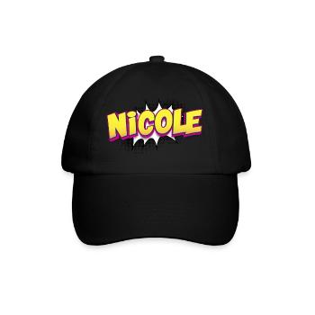 Nicole Benutzerdefinierter Name Comic-Buch-Stil Pop-Art, - Baseballkappe - Schwarz/Schwarz - Vorne