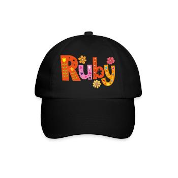 Personalisierter Ruby-Name - Baseballkappe - Schwarz/Schwarz - Vorne