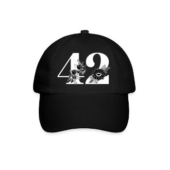 Number 42 Black Floral - 42nd Floral Birthday - Baseball Cap - black/black - Front