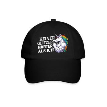 Härter als ich – Einhorn Kraftdesign - Baseballkappe - Schwarz/Schwarz - Vorne