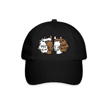 2 Pferde Team Pony Fohlen Pärchen Verliebt Freunde - Baseballkappe - Schwarz/Schwarz - Vorne