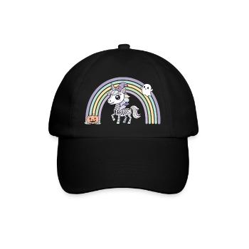 BOHO Skelett‑Einhorn mit Regenbogen – Halloween  - Baseballkappe - Schwarz/Schwarz - Vorne