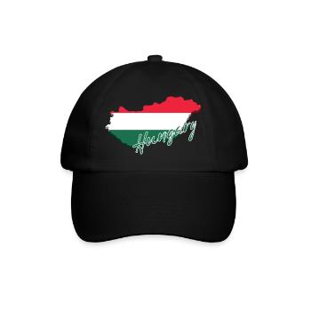 Karte mit der Flagge Ungarns, ich liebe Ungarn - Baseballkappe - Schwarz/Schwarz - Vorne