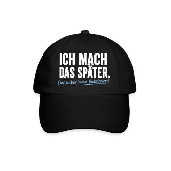 Ich mach das Später Prokrastinierer - Baseballkappe - Schwarz/Schwarz - Vorne