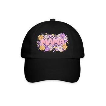 MAMA Retro-Schachbrett- und Pastellblumen | Chic - Baseballkappe - Schwarz/Schwarz - Vorne