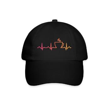Sonnenuntergangskaffee, Herzschlag, Kaffee - Baseballkappe - Schwarz/Schwarz - Vorne