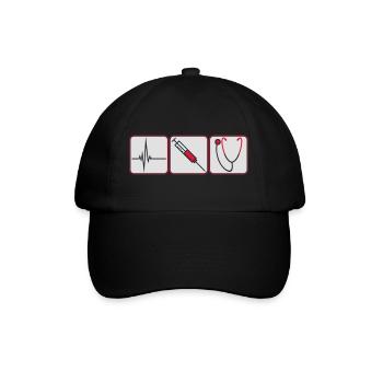 3 arzt button spritze logo Stethoskop abhoeren her - Baseballkappe - Schwarz/Schwarz - Vorne