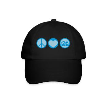 schwimmen liebe peace zeichen symbol herz urlaub m - Baseballkappe - Schwarz/Schwarz - Vorne