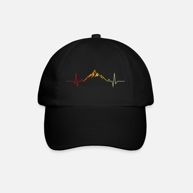 Berg Herzschlag EKG Wandern retro Geschenk - Baseballkappe - Schwarz/Schwarz