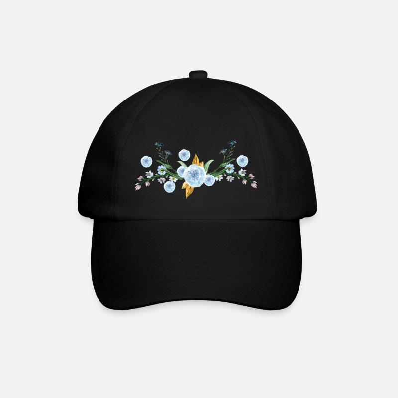 Blumen - Baseballkappe - Schwarz/Schwarz