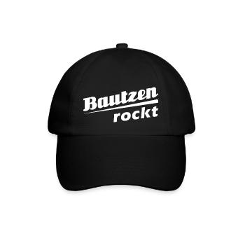Bautzen rockt - Textdesign mit Stadtnamen - Baseballkappe - Schwarz/Schwarz - Vorne
