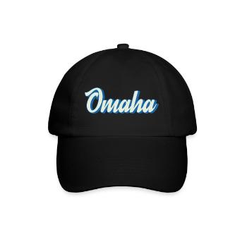 Omaha Schriftzug in Retro-Blau - Baseballkappe - Schwarz/Schwarz - Vorne