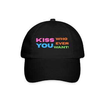 Pride / CSD / LGBTQ+ Design "Kiss" - Baseballkappe - Schwarz/Schwarz - Vorne