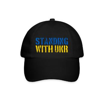 Standing With Ukraine Gelb Blau Frieden Grunge - Baseballkappe - Schwarz/Schwarz - Vorne