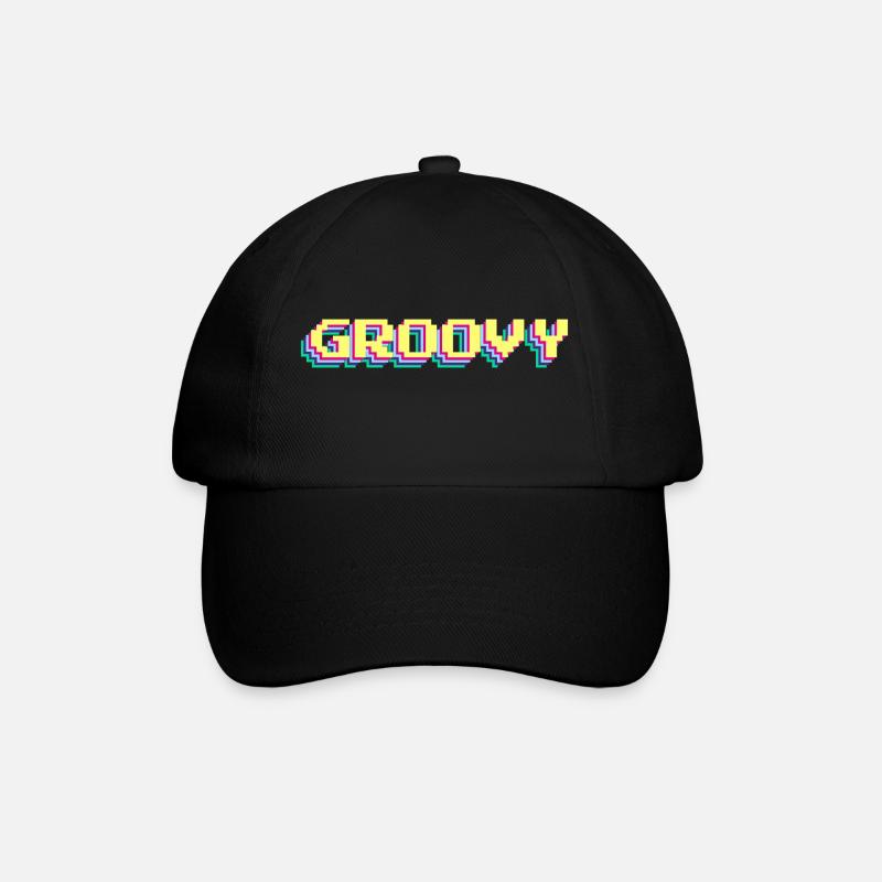 Groovy Funky Yeah 90er Design Buntes Wort 3D Pixel - Baseballkappe - Schwarz/Schwarz