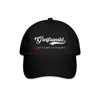 Greifswald Koordinaten - Baseballkappe - Schwarz/Schwarz - Vorne